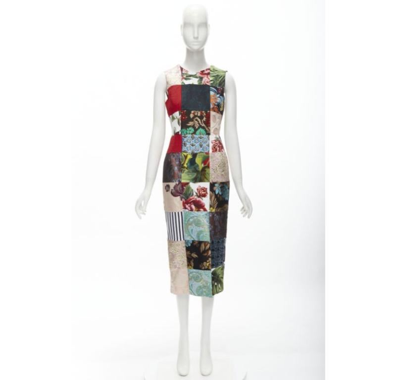 DOLCE GABBANA 2021 mixed grid patchwork jacquard front slit  midi dress IT38 XS For Sale 6