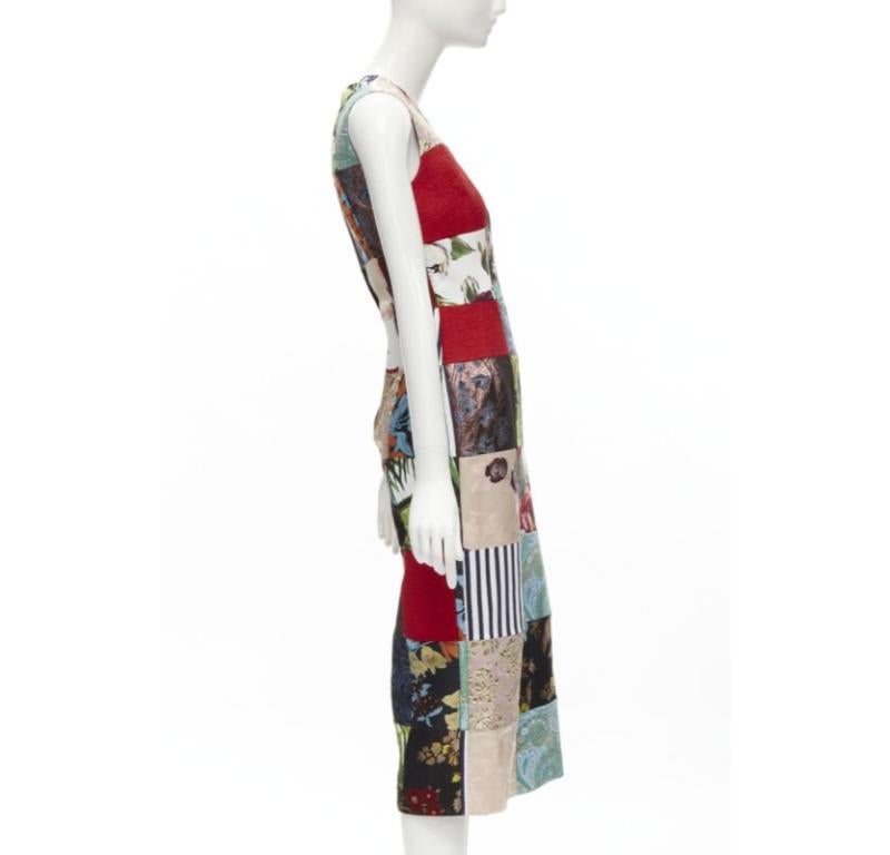 DOLCE GABBANA 2021 mixed grid patchwork jacquard front slit  midi dress IT38 XS In Excellent Condition For Sale In Hong Kong, NT