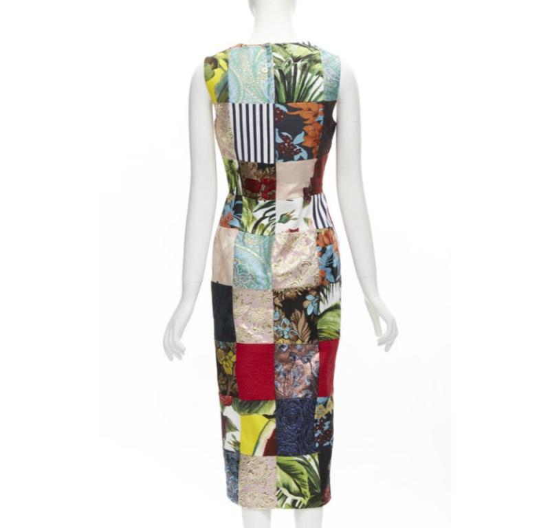 Women's DOLCE GABBANA 2021 mixed grid patchwork jacquard front slit  midi dress IT38 XS For Sale