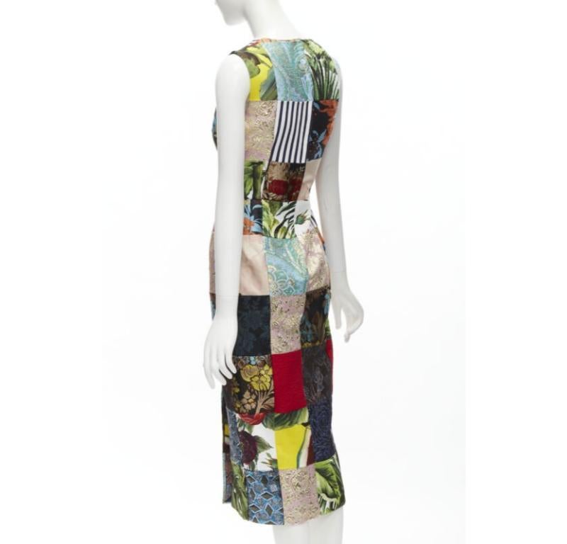 DOLCE GABBANA 2021 mixed grid patchwork jacquard front slit  midi dress IT38 XS For Sale 1