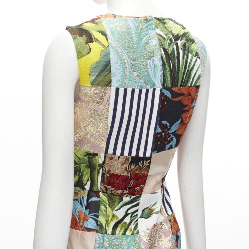 DOLCE GABBANA 2021 mixed grid patchwork jacquard front slit  midi dress IT38 XS For Sale 2