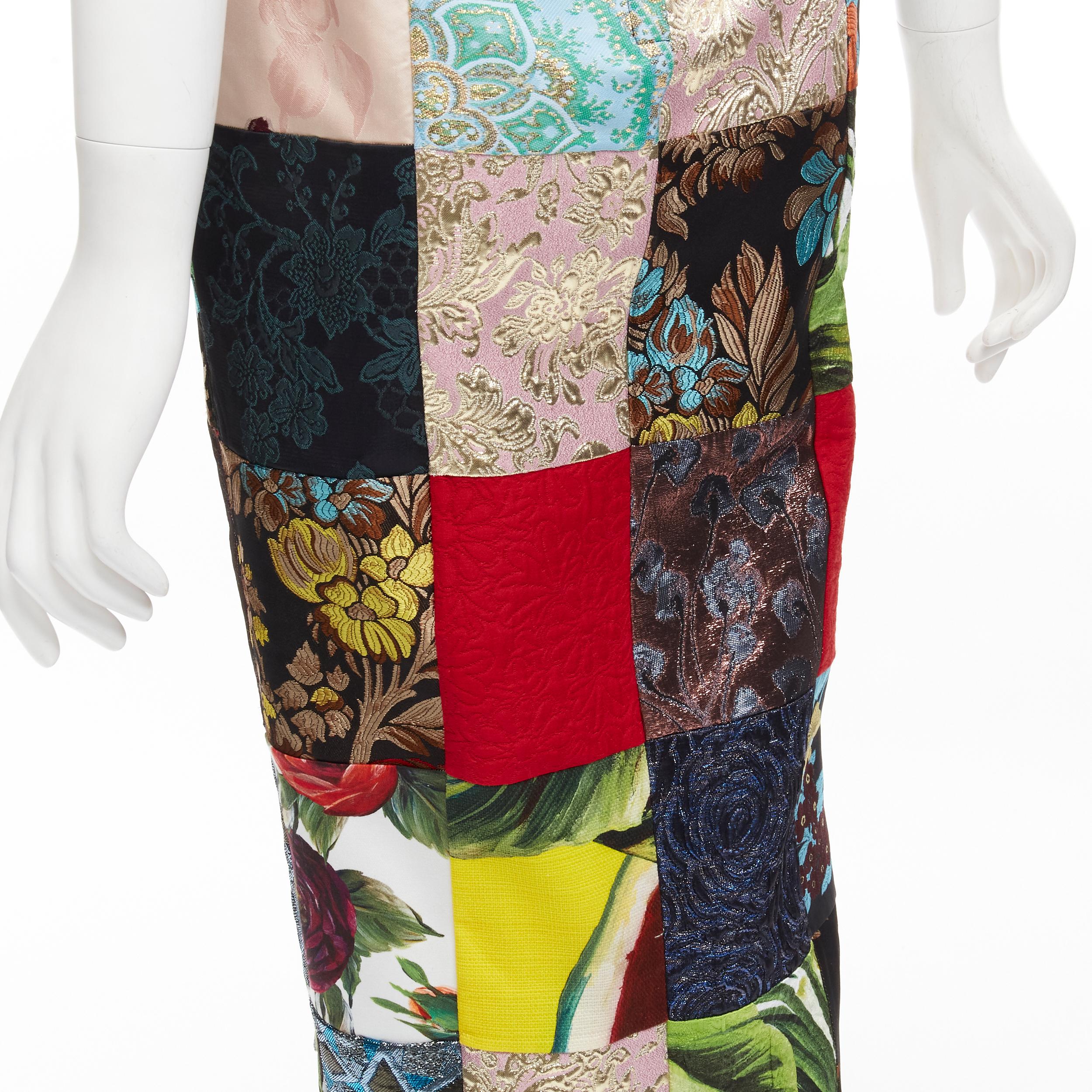 DOLCE GABBANA 2021 mixed grid patchwork jacquard front slit  midi dress IT38 XS For Sale 3
