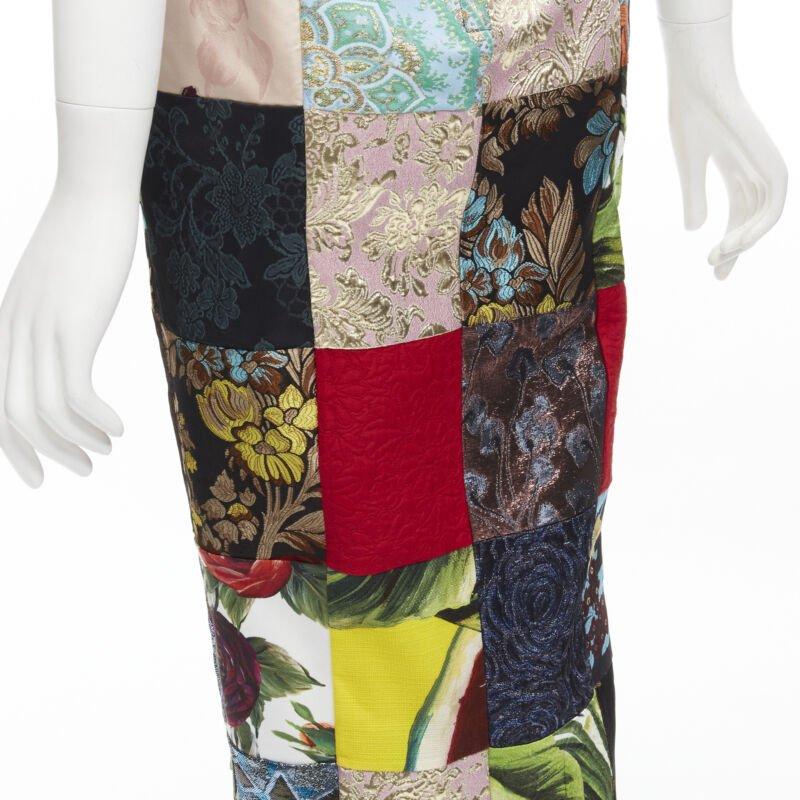 DOLCE GABBANA 2021 mixed grid patchwork jacquard front slit  midi dress IT38 XS For Sale 3