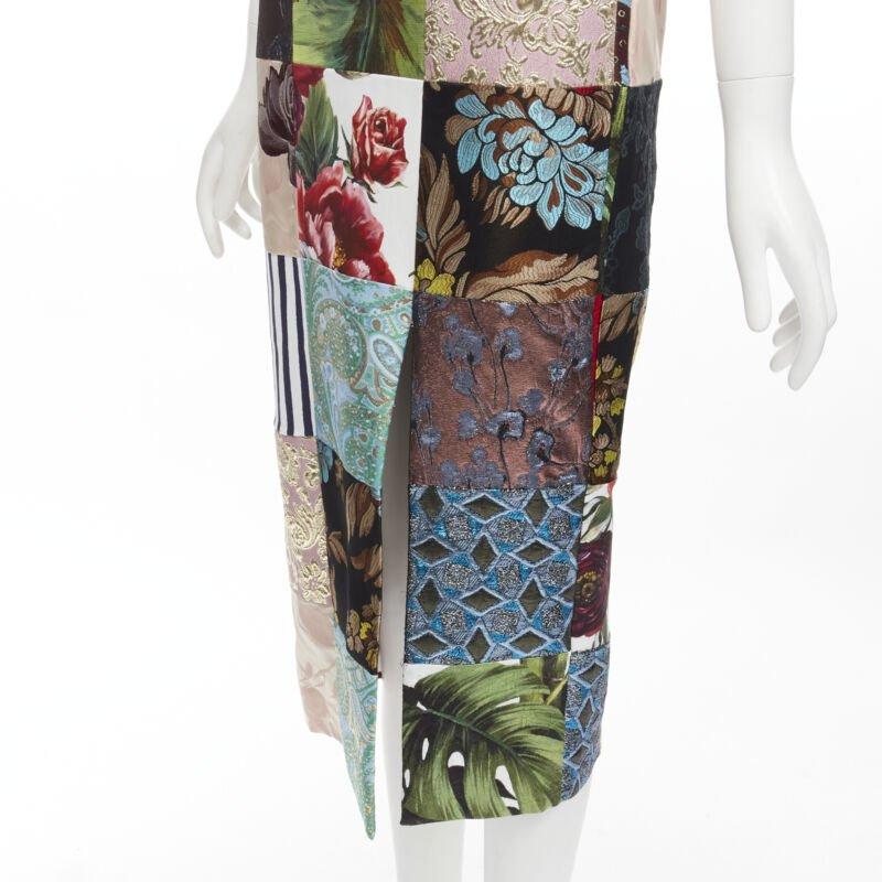 DOLCE GABBANA 2021 mixed grid patchwork jacquard front slit  midi dress IT38 XS For Sale 4