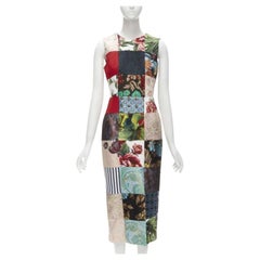DOLCE GABBANA 2021 Mixed grid Patchwork-Jacquard-Frontschlitz  Midikleid IT38 XS