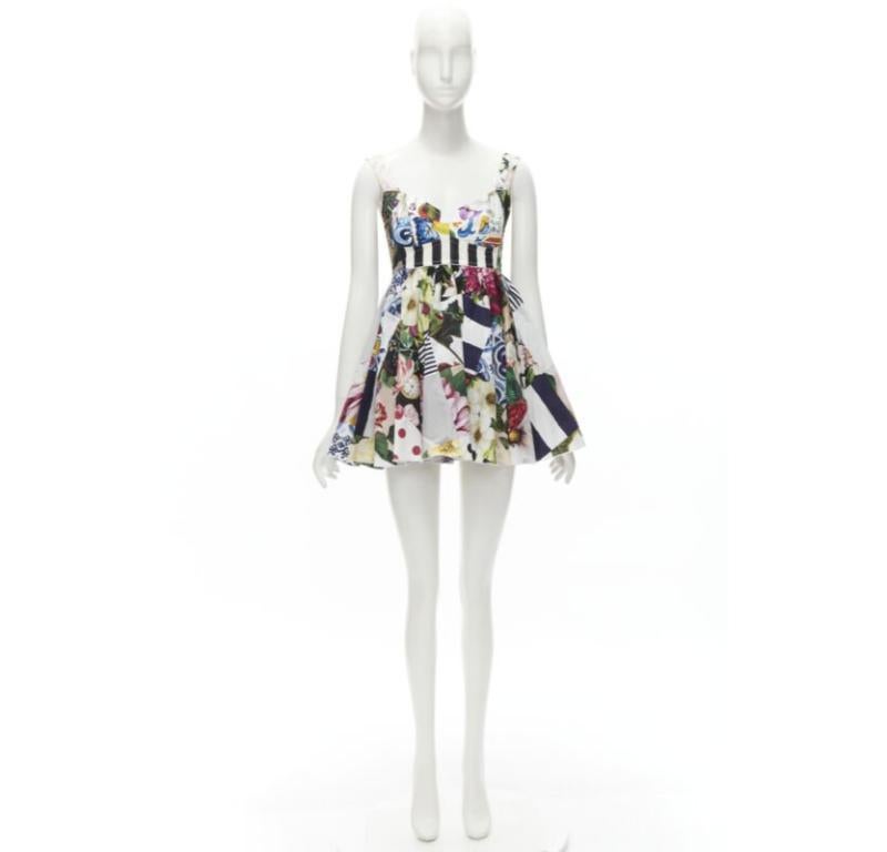 DOLCE GABBANA 2021 mixed patchwork floral boned bustier flared dress IT38 XS 6