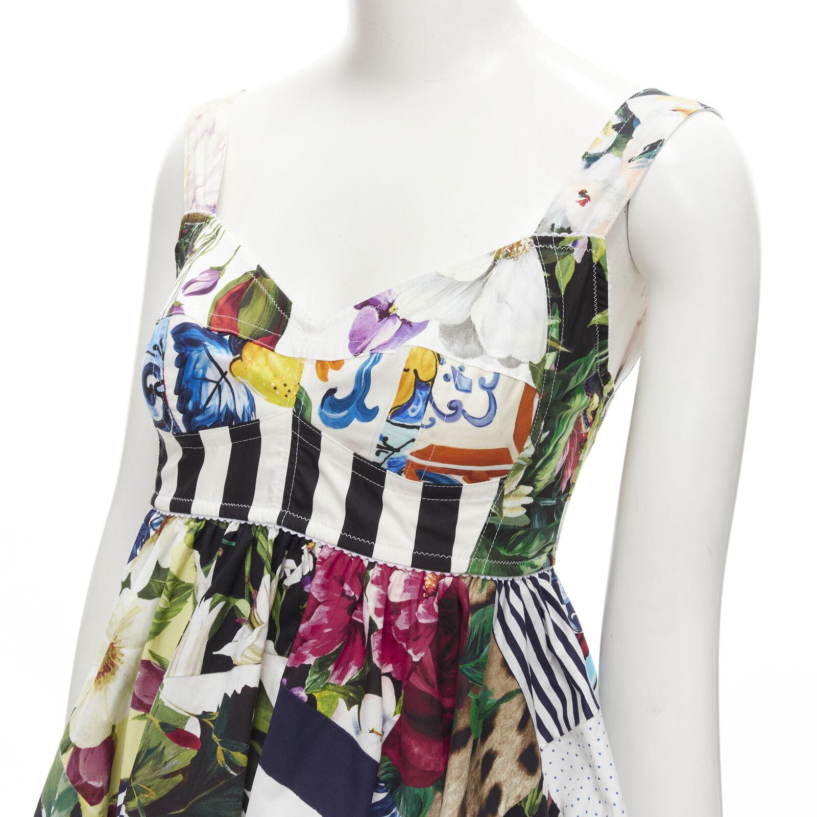 DOLCE GABBANA 2021 mixed patchwork floral boned bustier flared dress IT38 XS
Reference: AAWC/A00061
Brand: Dolce Gabbana
Designer: Domenico Dolce and Stefano Gabbana
Material: Cotton
Color: Multicolour
Pattern: Floral
Closure: Zip
Extra Details: