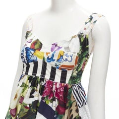 DOLCE GABBANA 2021 mixed patchwork floral boned bustier flared dress IT38 XS