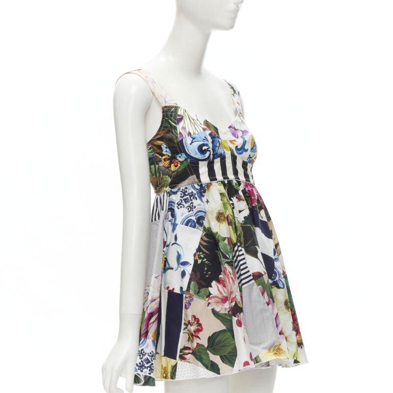 DOLCE GABBANA 2021 mixed patchwork floral boned bustier flared dress IT38 XS In Excellent Condition In Hong Kong, NT
