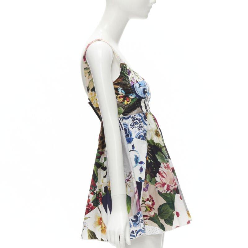 Women's DOLCE GABBANA 2021 mixed patchwork floral boned bustier flared dress IT38 XS