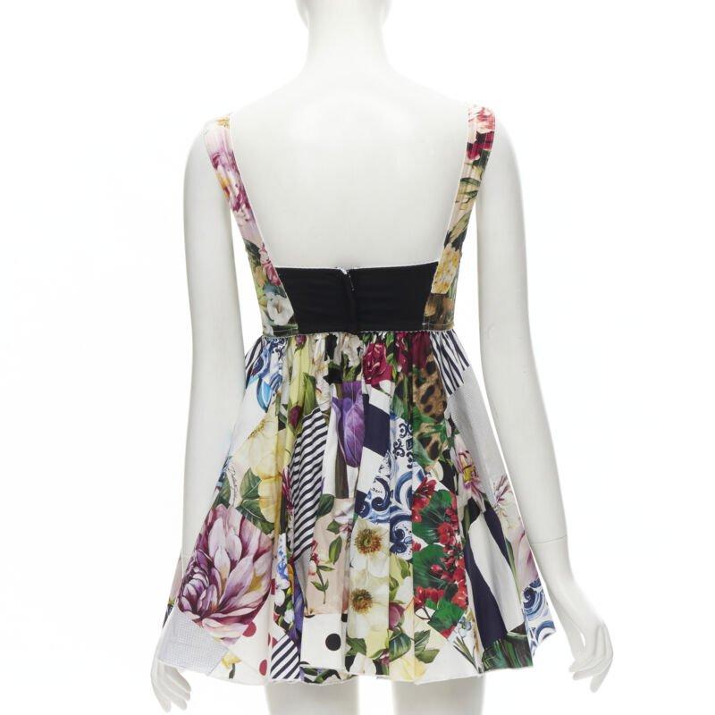 DOLCE GABBANA 2021 mixed patchwork floral boned bustier flared dress IT38 XS 1