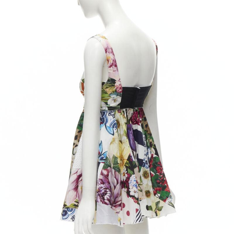 DOLCE GABBANA 2021 mixed patchwork floral boned bustier flared dress IT38 XS 2