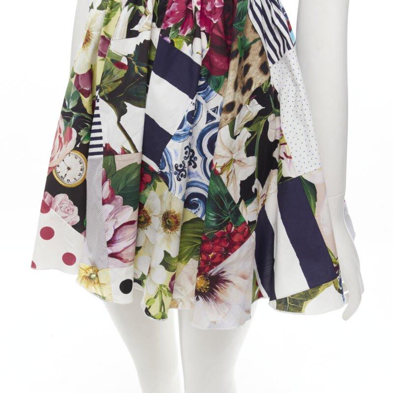 DOLCE GABBANA 2021 mixed patchwork floral boned bustier flared dress IT38 XS 3