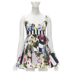DOLCE GABBANA 2021 mixed patchwork floral boned bustier flared dress IT38 XS