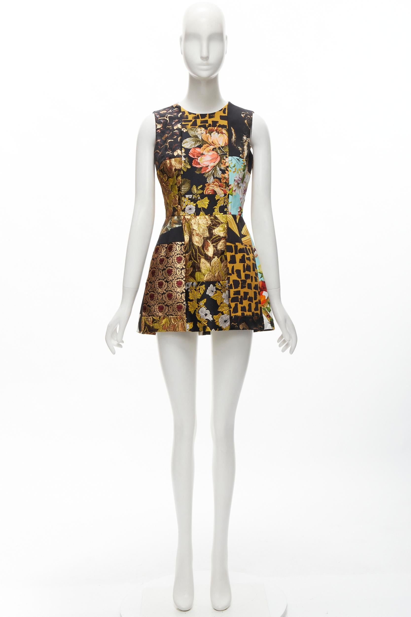 DOLCE GABBANA 2021 patchwork jacquard fabric panelled mini dress IT38 XS For Sale 7