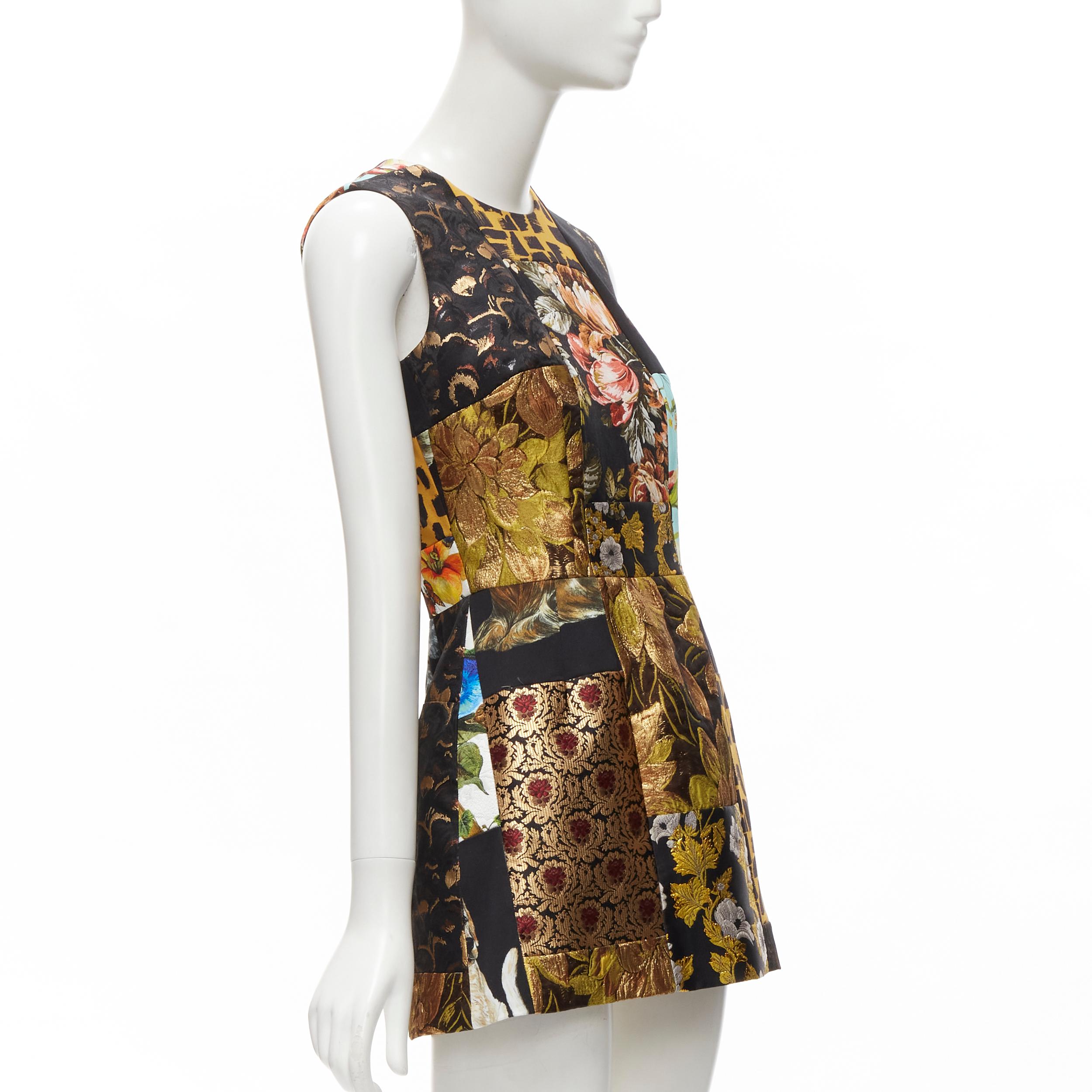 DOLCE GABBANA 2021 patchwork jacquard fabric panelled mini dress IT38 XS In Excellent Condition For Sale In Hong Kong, NT