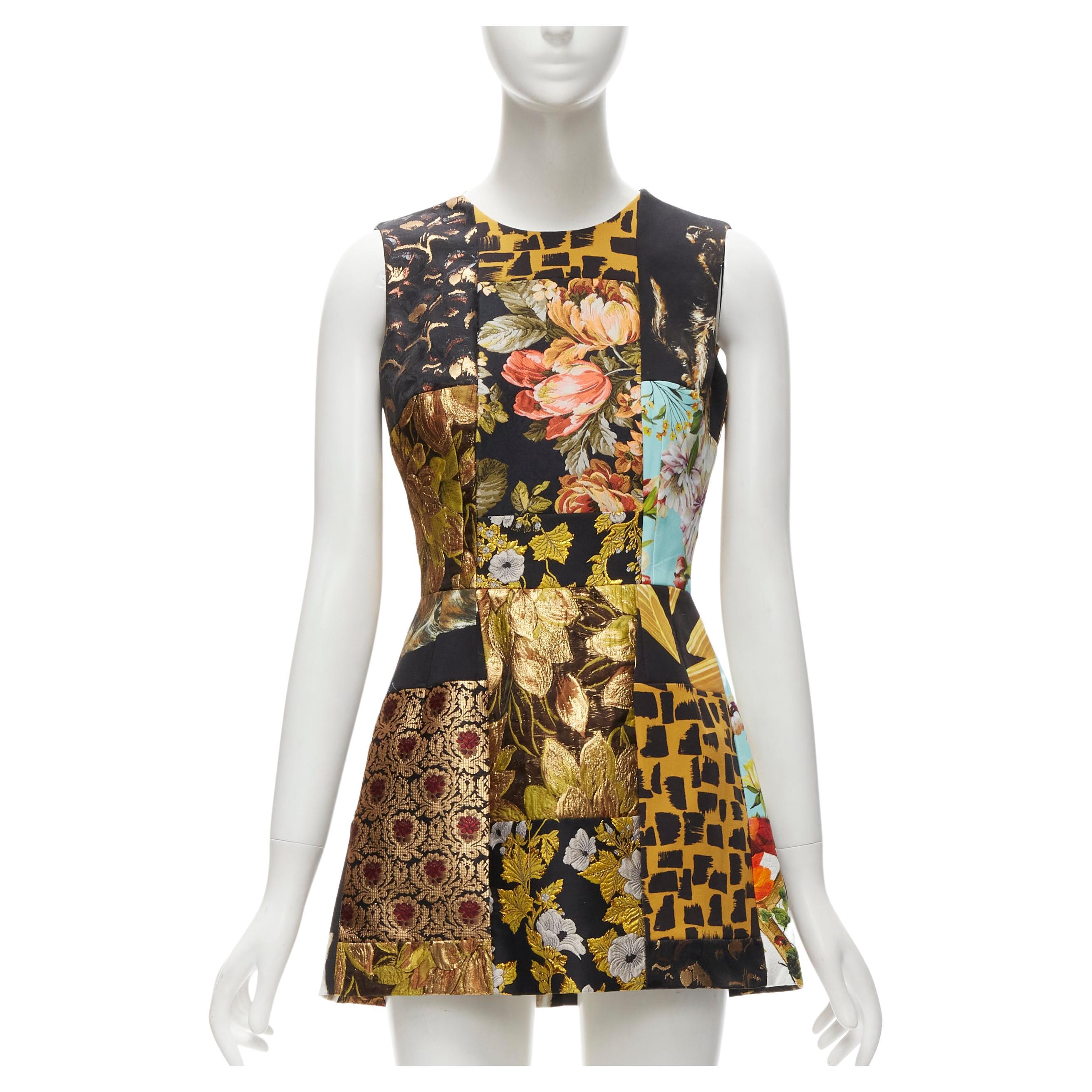 DOLCE GABBANA 2021 patchwork jacquard fabric panelled mini dress IT38 XS For Sale