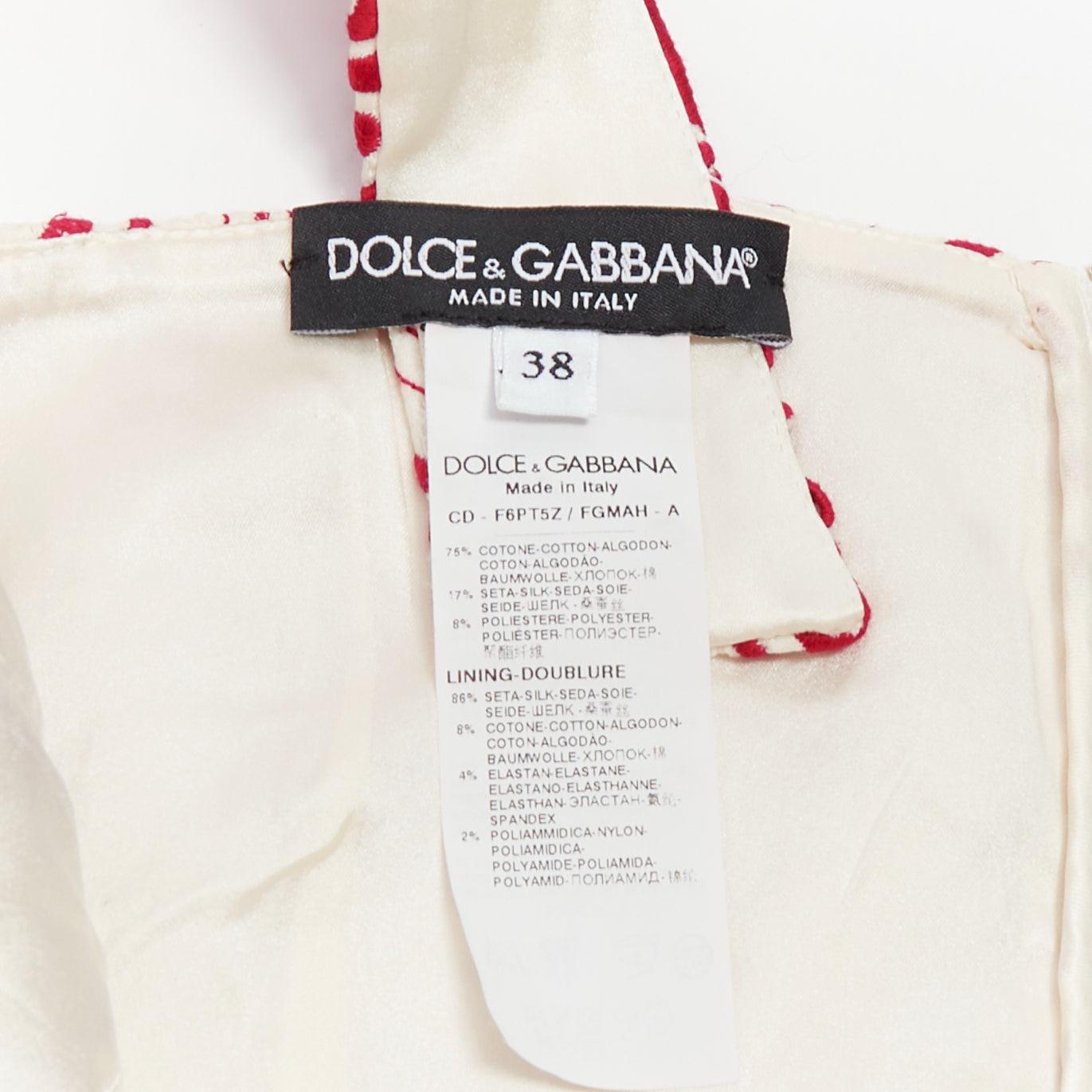 DOLCE GABBANA 2021 red cream floral embroidery anglais flared sun dress IT38 XS For Sale 3