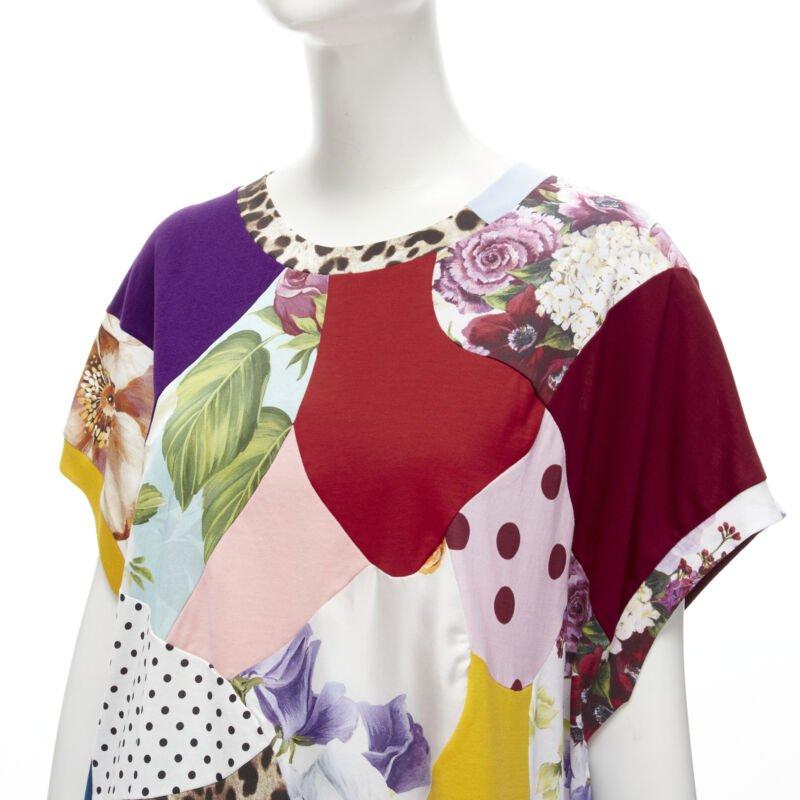Gray DOLCE GABBANA 2021 Sicilian Patchwork cap sleeve cotton casual dress IT38 XS For Sale