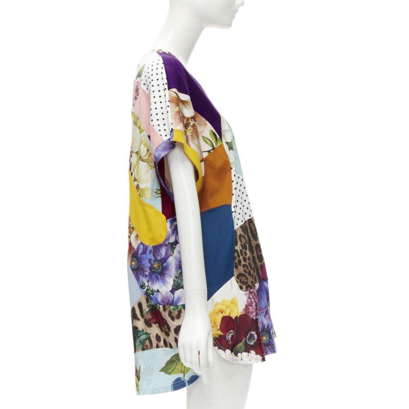 DOLCE GABBANA 2021 Sicilian Patchwork cap sleeve cotton casual dress IT38 XS In Excellent Condition For Sale In Hong Kong, NT