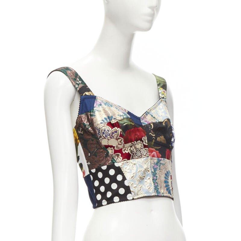 Gray DOLCE GABBANA 2021 Sicilian Patchwork metallic jacquard boned bustier IT38 XS For Sale