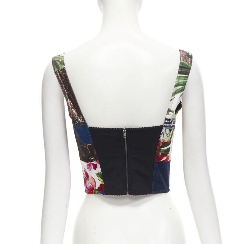 Women's DOLCE GABBANA 2021 Sicilian Patchwork metallic jacquard boned bustier IT38 XS For Sale