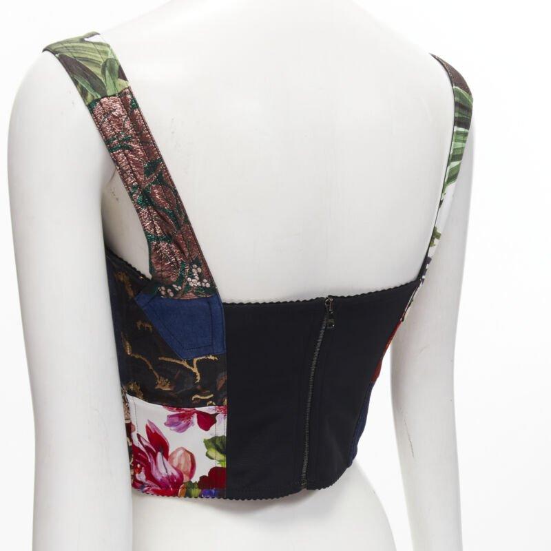 DOLCE GABBANA 2021 Sicilian Patchwork metallic jacquard boned bustier IT38 XS For Sale 2