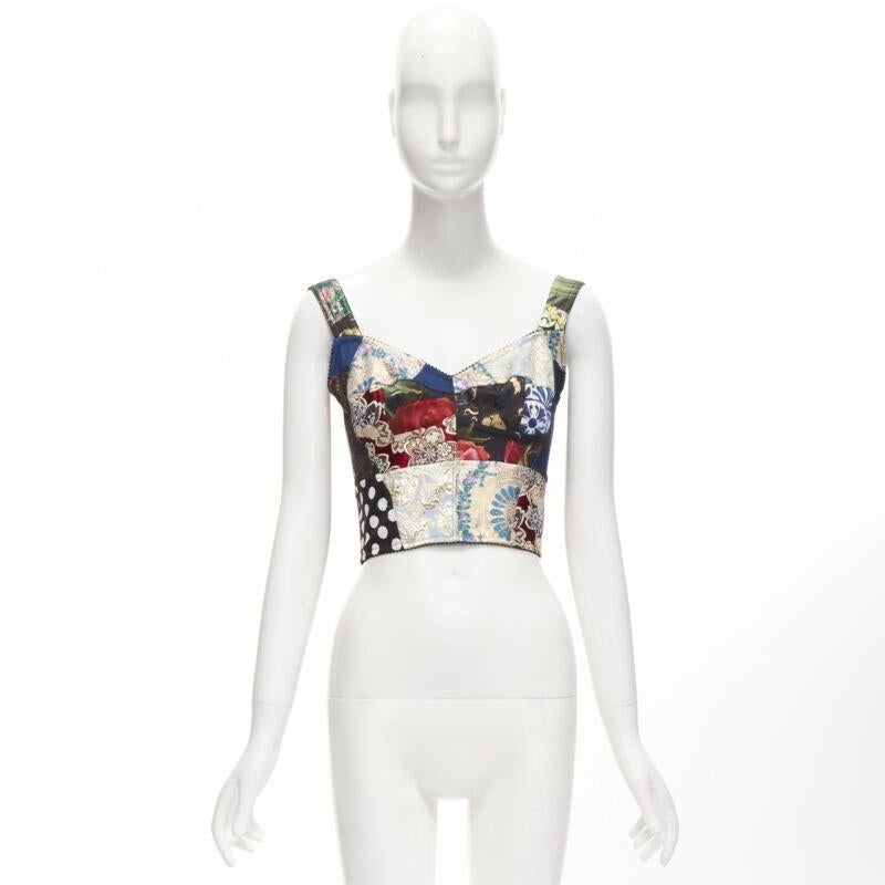 DOLCE GABBANA 2021 Sicilian Patchwork metallic jacquard boned bustier IT38 XS For Sale 4