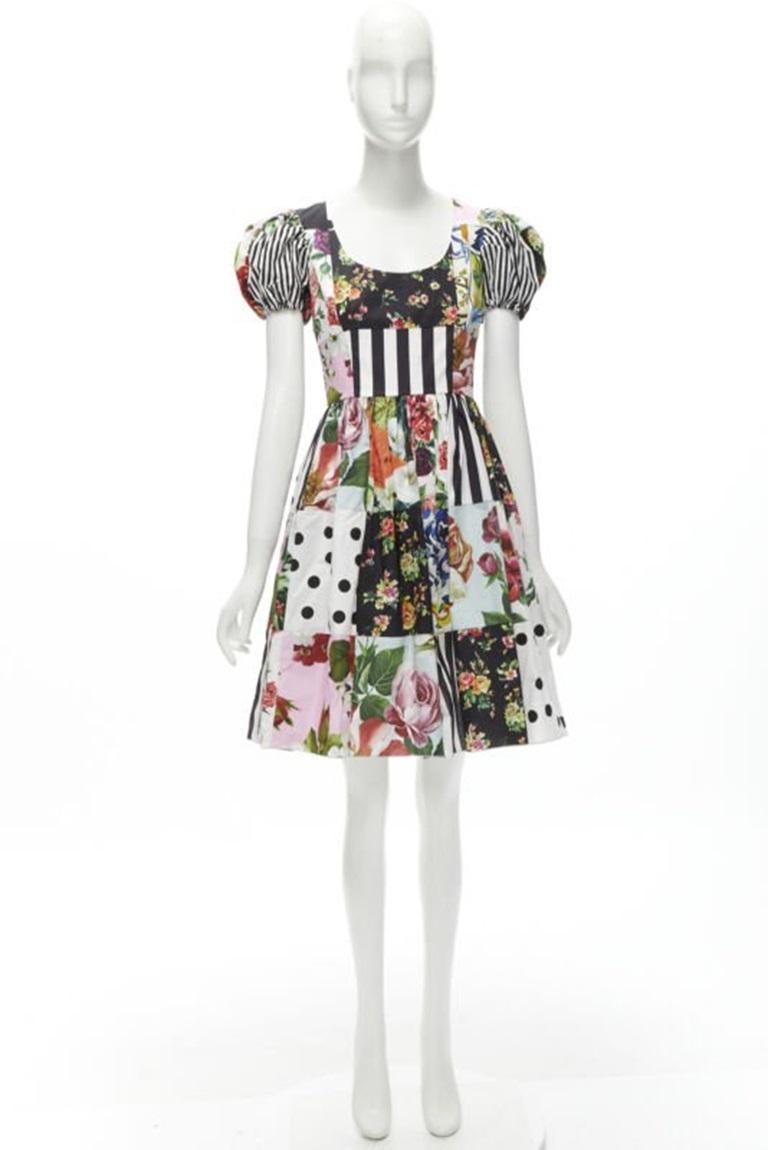 DOLCE GABBANA 2021 Patchwork sicilien Robe à manches bouffantes en popeline de coton IT38 XS en vente 5