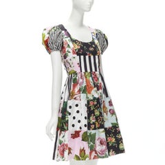 DOLCE GABBANA 2021 Sicilian Patchwork puff sleeve cotton poplin dress IT38 XS