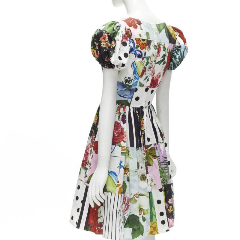 DOLCE GABBANA 2021 Patchwork sicilien Robe à manches bouffantes en popeline de coton IT38 XS en vente 1