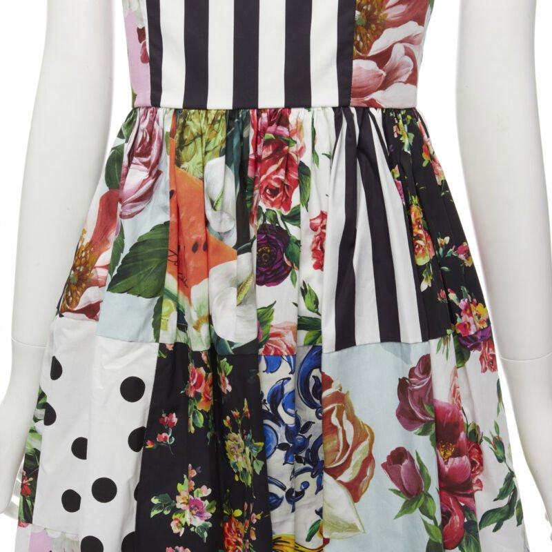 DOLCE GABBANA 2021 Patchwork sicilien Robe à manches bouffantes en popeline de coton IT38 XS en vente 3