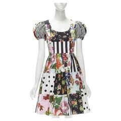 DOLCE GABBANA 2021 Abito patchwork siciliano in popeline di cotone con maniche a sbuffo IT38 XS