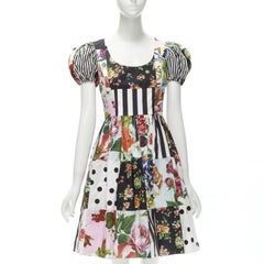 DOLCE GABBANA 2021 Sicilian Patchwork puff sleeve cotton poplin dress IT38 XS