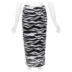DOLCE GABBANA 2022 black white zebra sequins chantilly lace back skirt IT38 XS