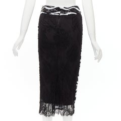 DOLCE GABBANA 2022 black zebra sequins chantilly lace back pencil skirt IT38 XS