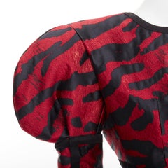 DOLCE GABBANA 2022 Runway red metallic zebra puff sleeve crop jacket IT38 XS