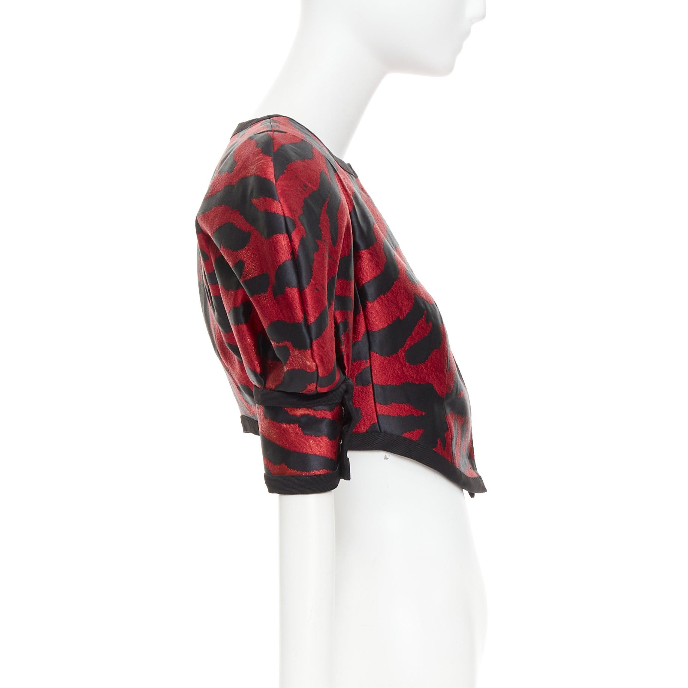 DOLCE GABBANA 2022 Runway red metallic zebra puff sleeve crop jacket IT38 XS In Excellent Condition For Sale In Hong Kong, NT