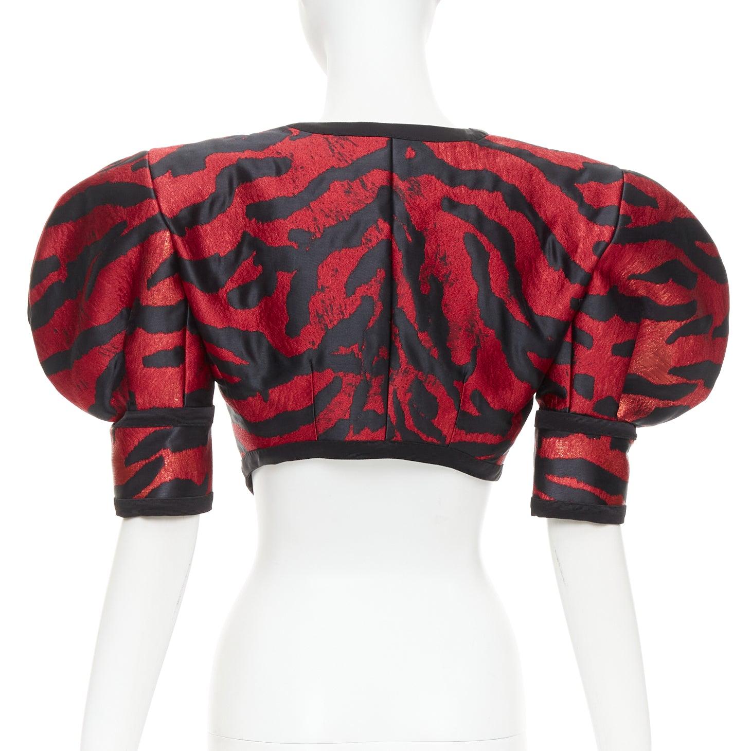 Women's DOLCE GABBANA 2022 Runway red metallic zebra puff sleeve crop jacket IT38 XS For Sale