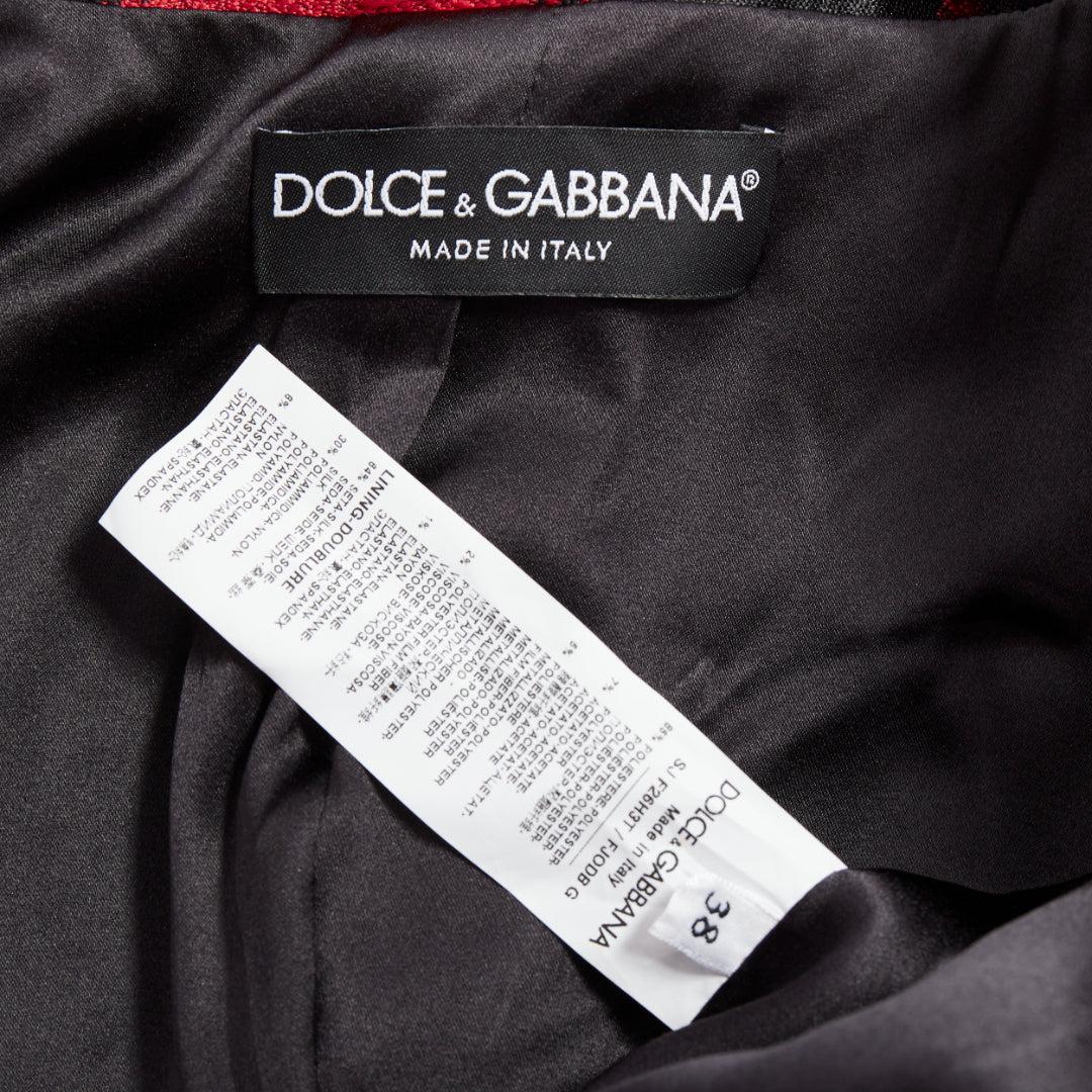 DOLCE GABBANA 2022 Runway red metallic zebra puff sleeve crop jacket IT38 XS For Sale 3