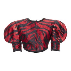 DOLCE GABBANA 2022 Runway red metallic zebra puff sleeve crop jacket IT38 XS