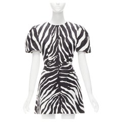 DOLCE GABBANA 2022 Laufsteg Minikleid aus weißem Zebrabrokat mit Puffärmeln IT38 XS