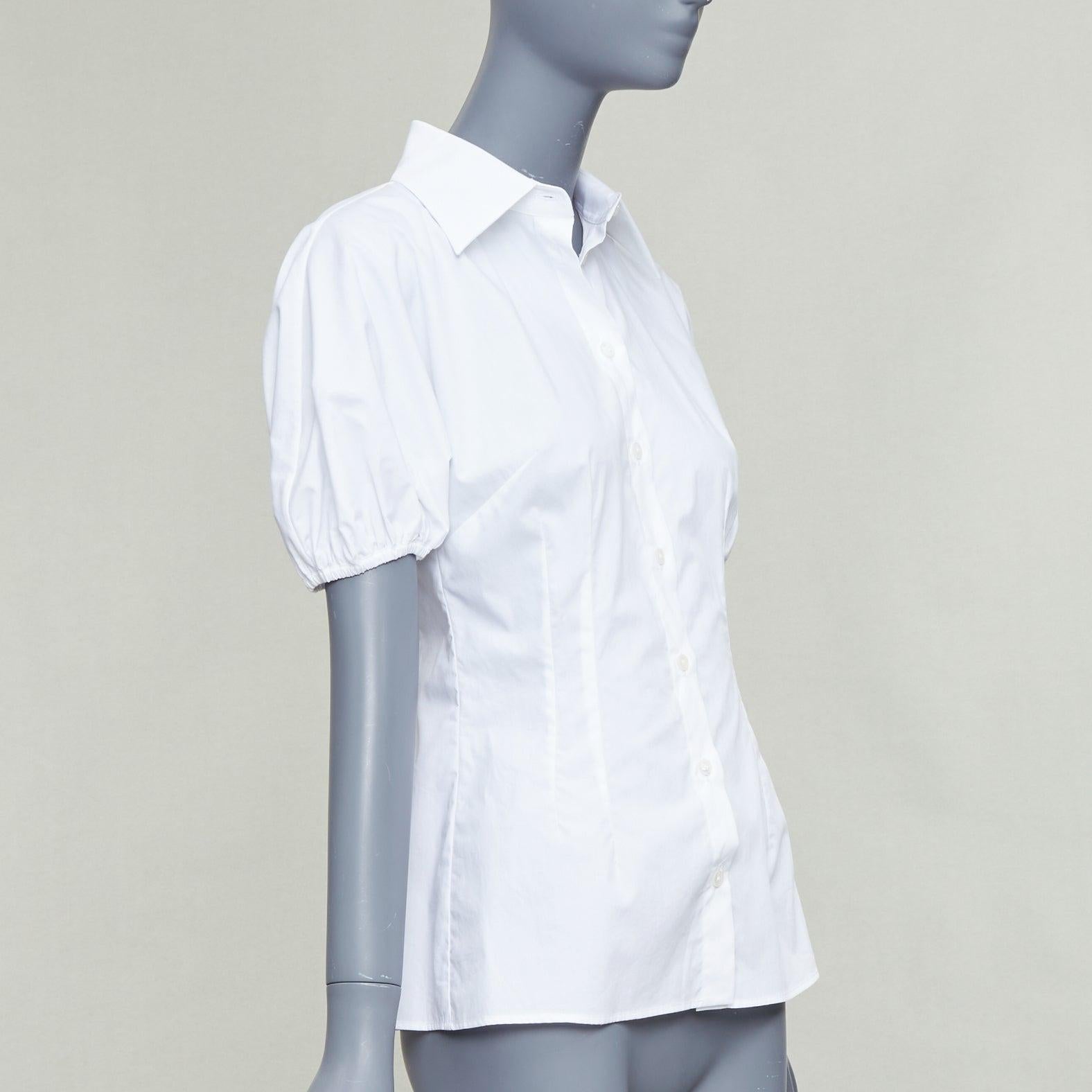 DOLCE GABBANA 2025 camisa blanca de algodón con mangas abullonadas y cintura ceñida IT38 XS Gris en venta