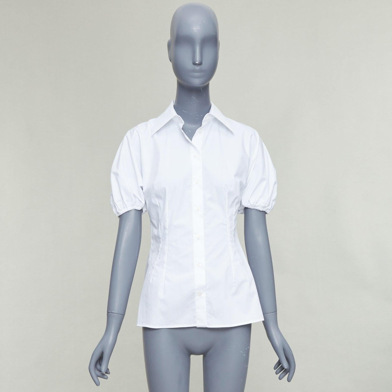 DOLCE GABBANA 2025 camisa blanca de algodón con mangas abullonadas y cintura ceñida IT38 XS en venta 4