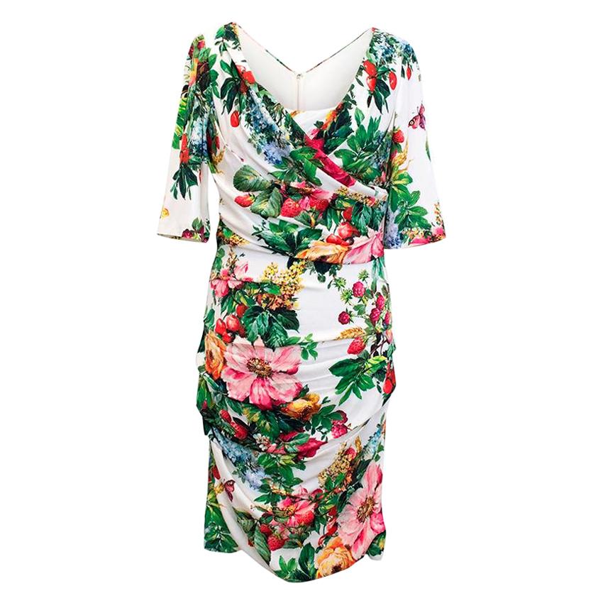 Dolce & Gabbana 3/4 Length Sleeve Floral and Fruit Dress - Size US 10 For Sale