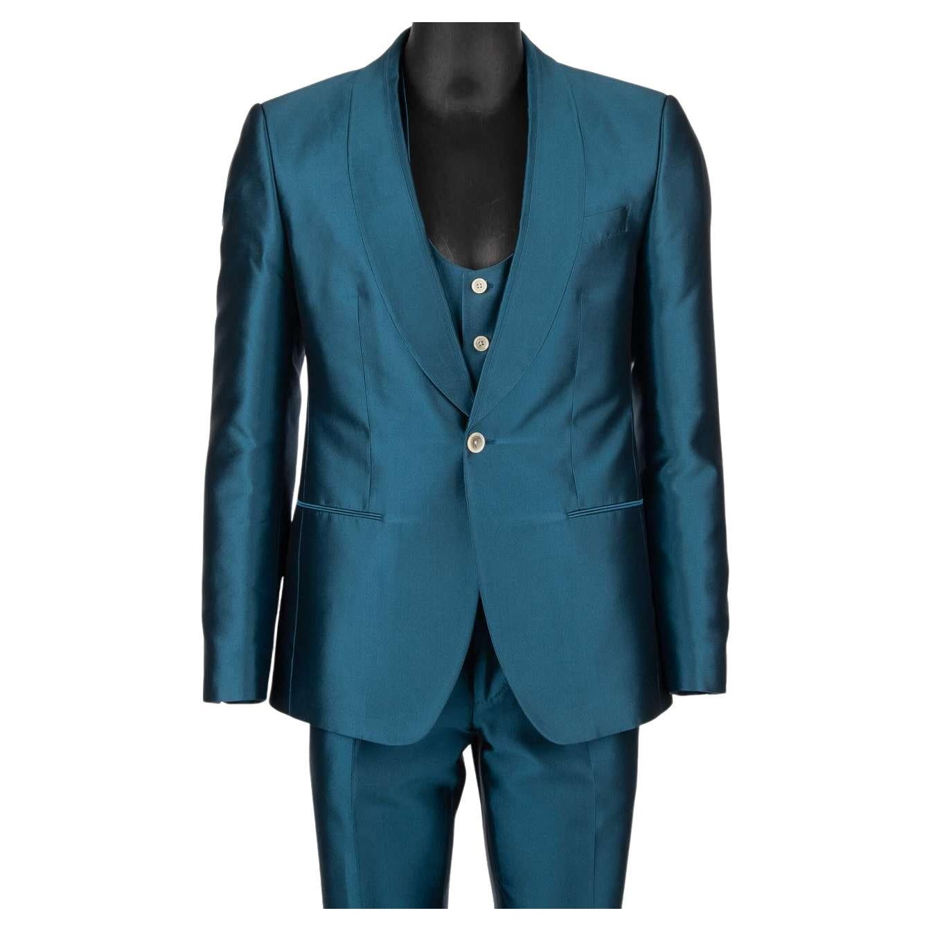 Dolce & Gabbana - 3 Piece Silk Suit Jacket Waistcoat SICILIA Blue 46 For Sale