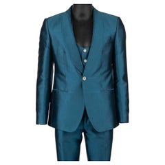 Dolce & Gabbana - 3 Piece Silk Suit Jacket Waistcoat SICILIA Blue 46