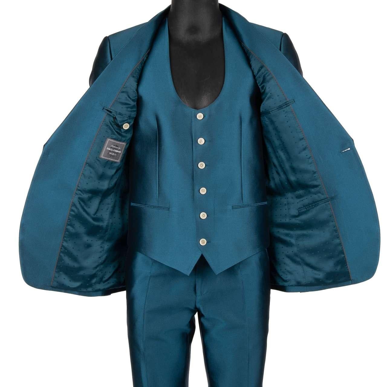 Dolce & Gabbana - 3 Piece Silk Suit Jacket Waistcoat SICILIA Blue 52 In Excellent Condition For Sale In Erkrath, DE