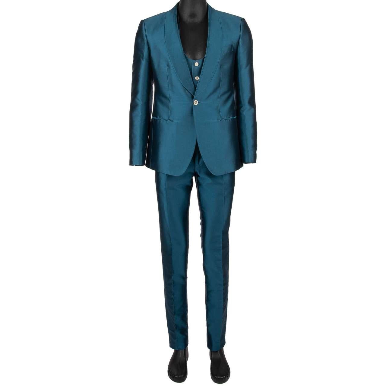 Dolce & Gabbana - 3 Piece Silk Suit Jacket Waistcoat SICILIA Blue 52 For Sale 1