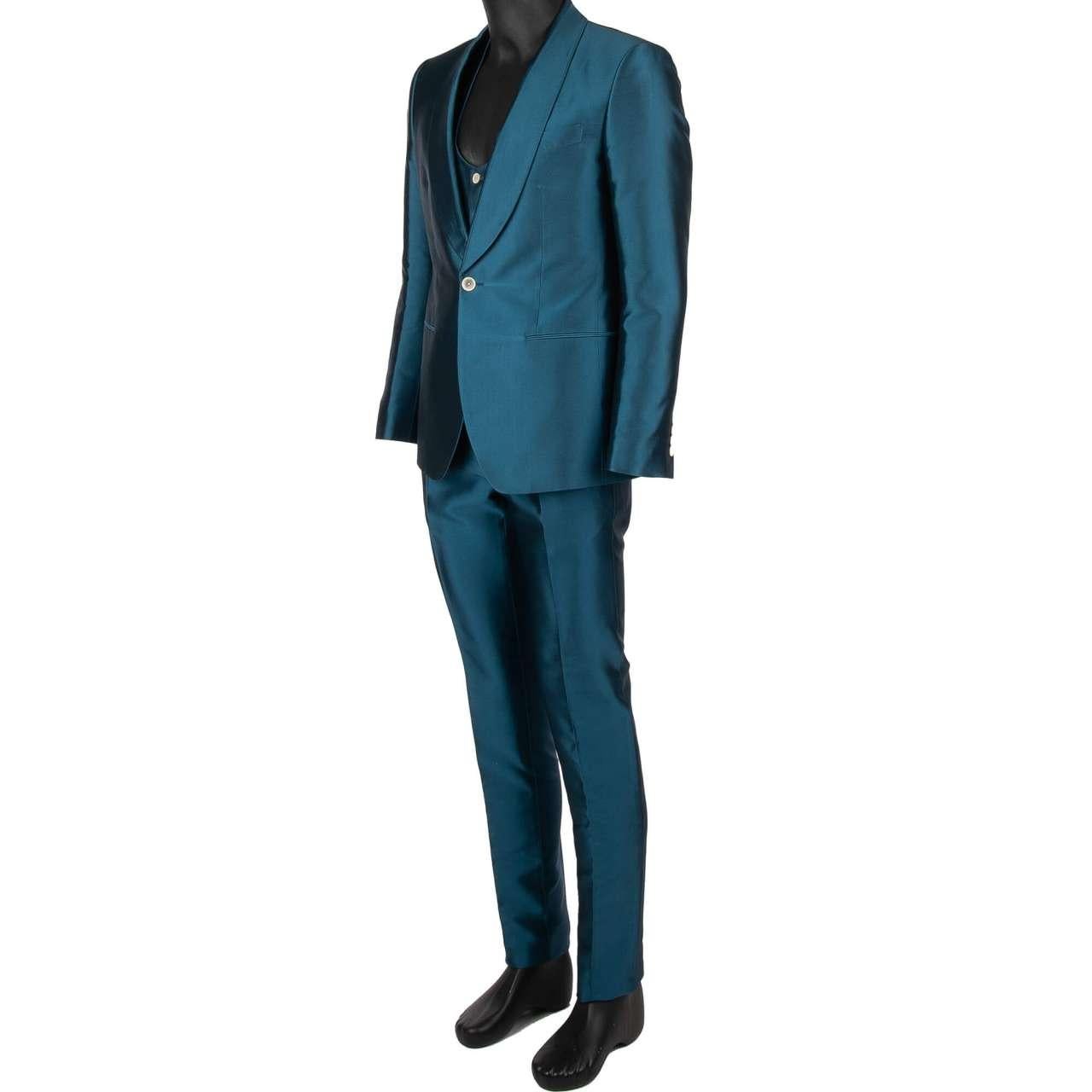 Dolce & Gabbana - 3 Piece Silk Suit Jacket Waistcoat SICILIA Blue 52 For Sale 2